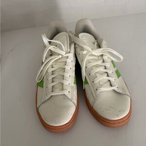 adidas White Green Leather Sneakers with Tan Gum Sole